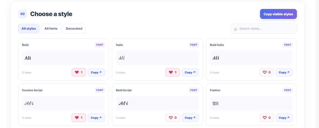 Choose a Style Font Showcase