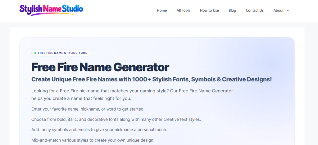 Stylish Name Studio Interface